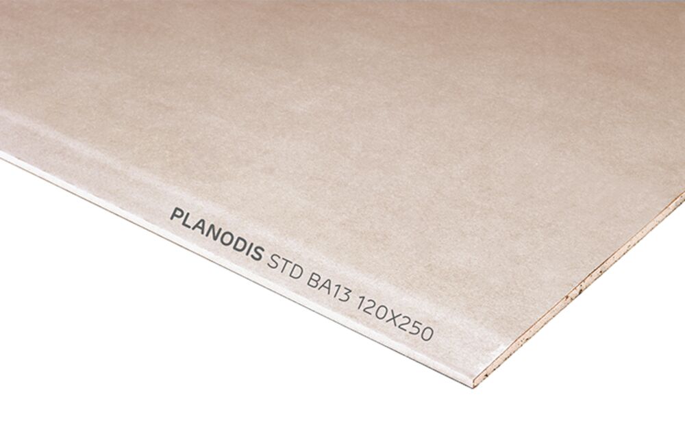 Plaque de plâtre standard BA13 NF Planodis 250 x 60 cm, ép.12,5 mm (vendue  à la plaque)